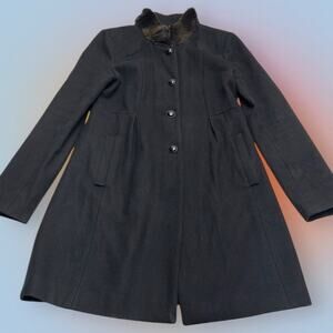 EXPRESS Women’s Small Black Wool Coat Fur Leopard